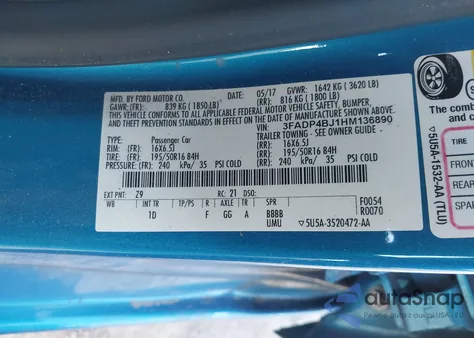 2017 Ford Fiesta Se from USA, damaged, VIN 3FADP4BJ1HM136890